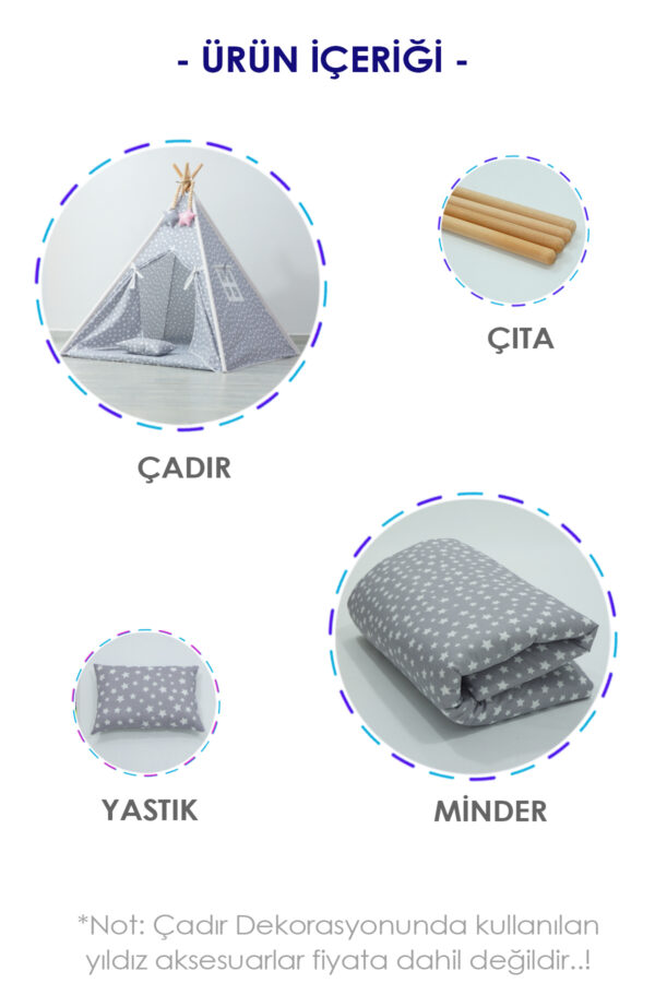 Miyu Yıldız Desen Çocuk Oyun Çadırı Gri