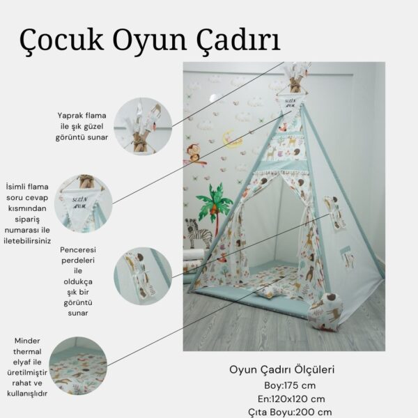 Kızıldereli Çocuk Oyun Çadırı Sabitlenebilir Büyük Boy Elit Serisi Sevimli Hayvanlar