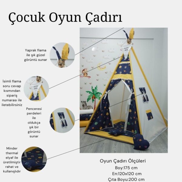 Kızıldereli Çocuk Oyun Çadırı Sabitlenebilir Büyük Boy Elit Serisi Mavi Galaksi