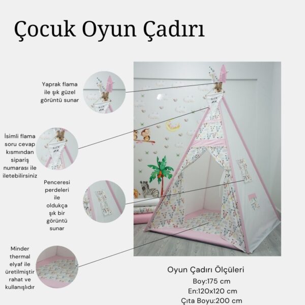 Kızıldereli Çocuk Oyun Çadırı Sabitlenebilir Büyük Boy Elit Serisi Pembe Koyunlu